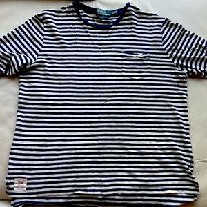 Polo long sleeve white blue stripe shirt size xl